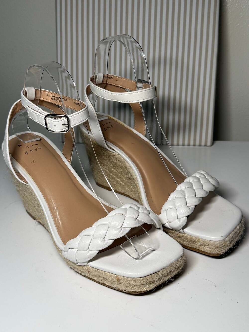 A New Day White Braided Espadrille Wedge Sandals Size 8